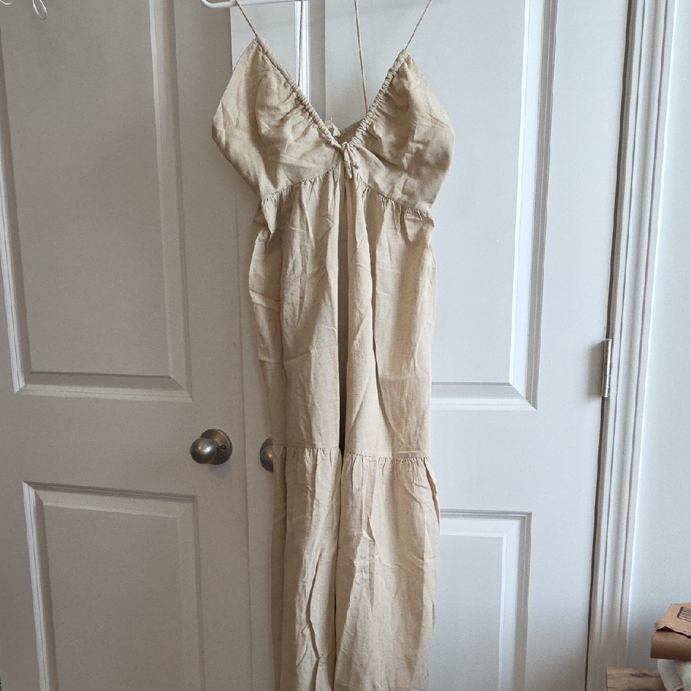 Beige Spaghetti Strap Maxi Dress